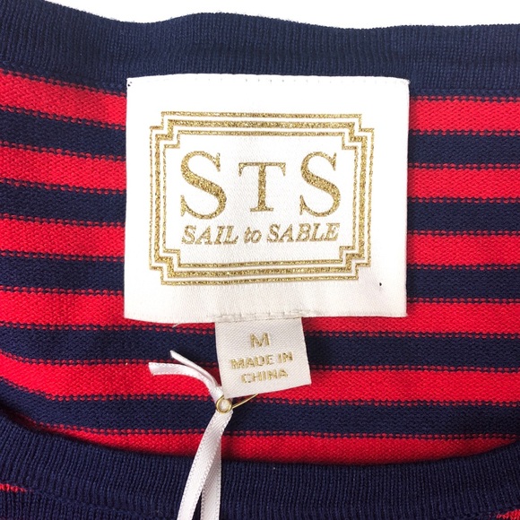 NWT Sail to Sable Size M Navy Red Striped Dress with Bell Sleeves - Picture 4 of 5